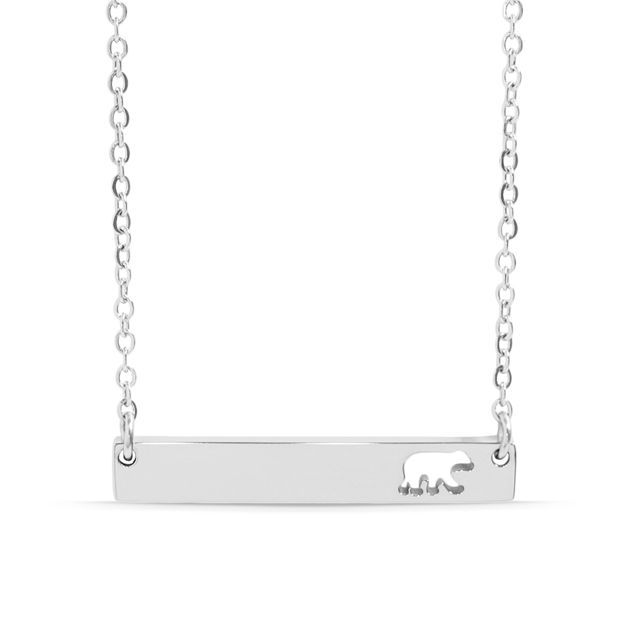 Mama Bear Cutout Horizontal Stainless Steel Bar Necklace