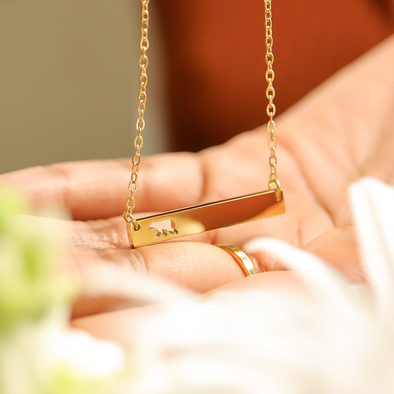 18k Gold PVD Rostfritt stål Mama Bear Horisontella barhalsband / SBB0148