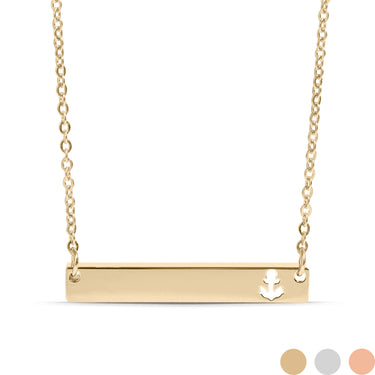 Anchor Cutout Horizontal Stainless Steel Bar Necklace