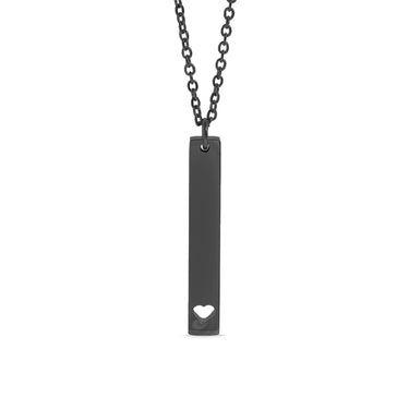 Chain necklace with vertical bar charm with heart engraving