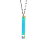 Chain necklace with vertical bar charm with heart engraving