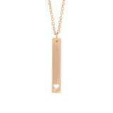 Chain necklace with vertical bar charm with heart engraving