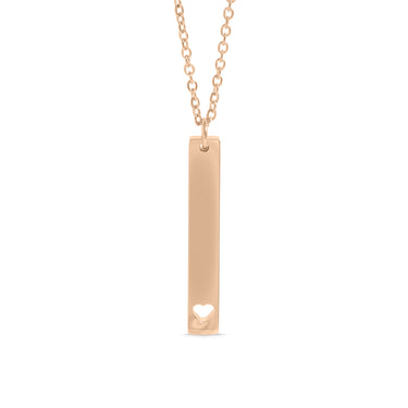 Chain necklace with vertical bar charm with heart engraving