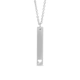 Chain necklace with vertical bar charm with heart engraving