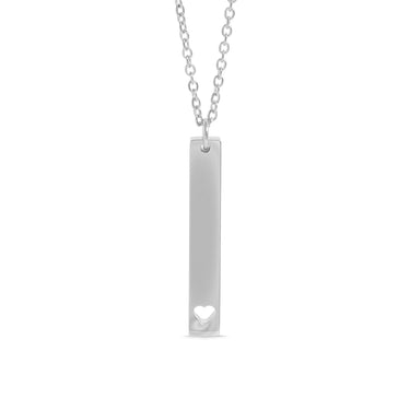 Chain necklace with vertical bar charm with heart engraving