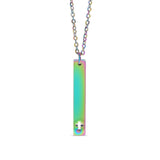 Chain necklace with vertical charm bar with Christian cross cut out engraving