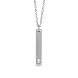 Chain necklace with vertical charm bar with Christian cross cut out engraving