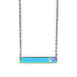 Chain necklace with horizontal bar pendant with paw print cut out engraving