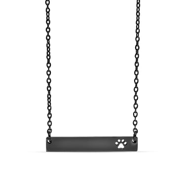 Chain necklace with horizontal bar pendant with paw print cut out engraving