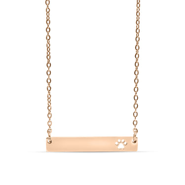 Chain necklace with horizontal bar pendant with paw print cut out engraving