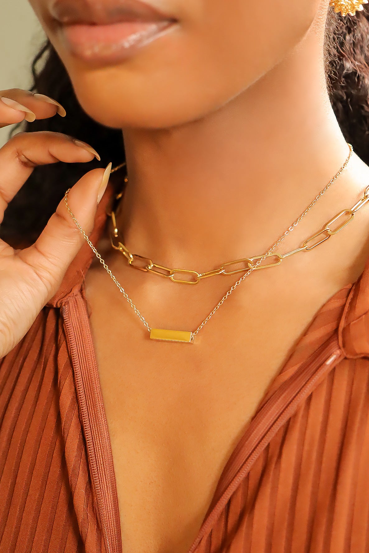 18k Gold PVD Rostfritt stål Horisontellt mini Blank Bar Necklace / SBB0267
