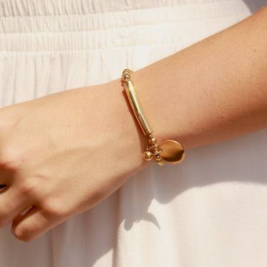Bracelet étiré en acier inoxydable 18 carats en or 18 carats avec charme gravable/SBB0271