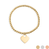 Steel Heart And Bead Stretch Bracelet