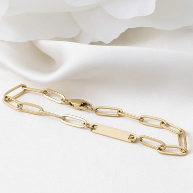 Wholesale jewelry 14K Gold Filled Plus™ Engravable Paperclip Bar Bracelet- studio 