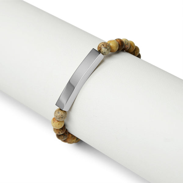 Semi Precious Natural Stone Engravable Stretch Curved Bar Bracelets / SBB0278