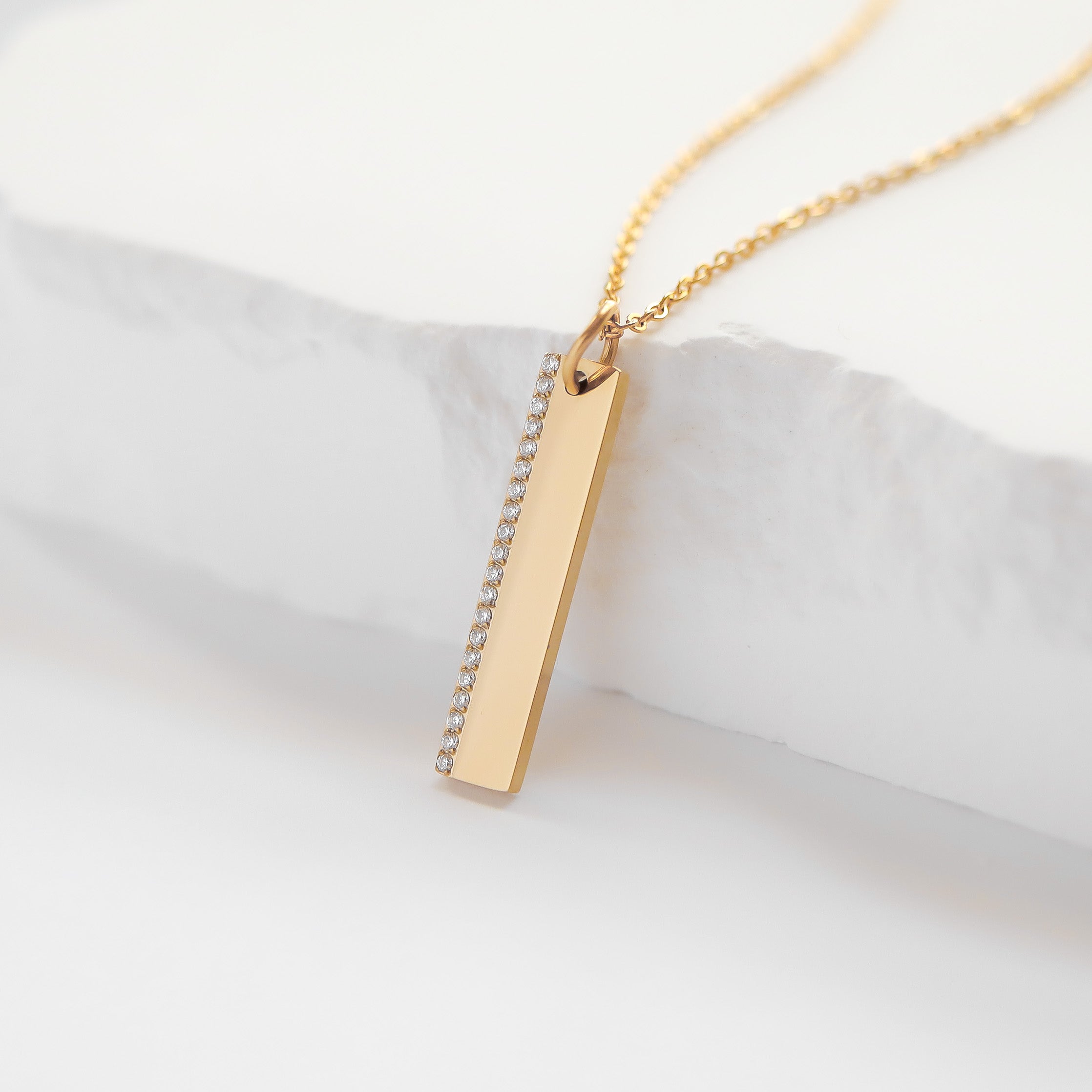 18K guld PVD rostfritt stål Vertikal CZ Blank Bar Pendant / SBB0281