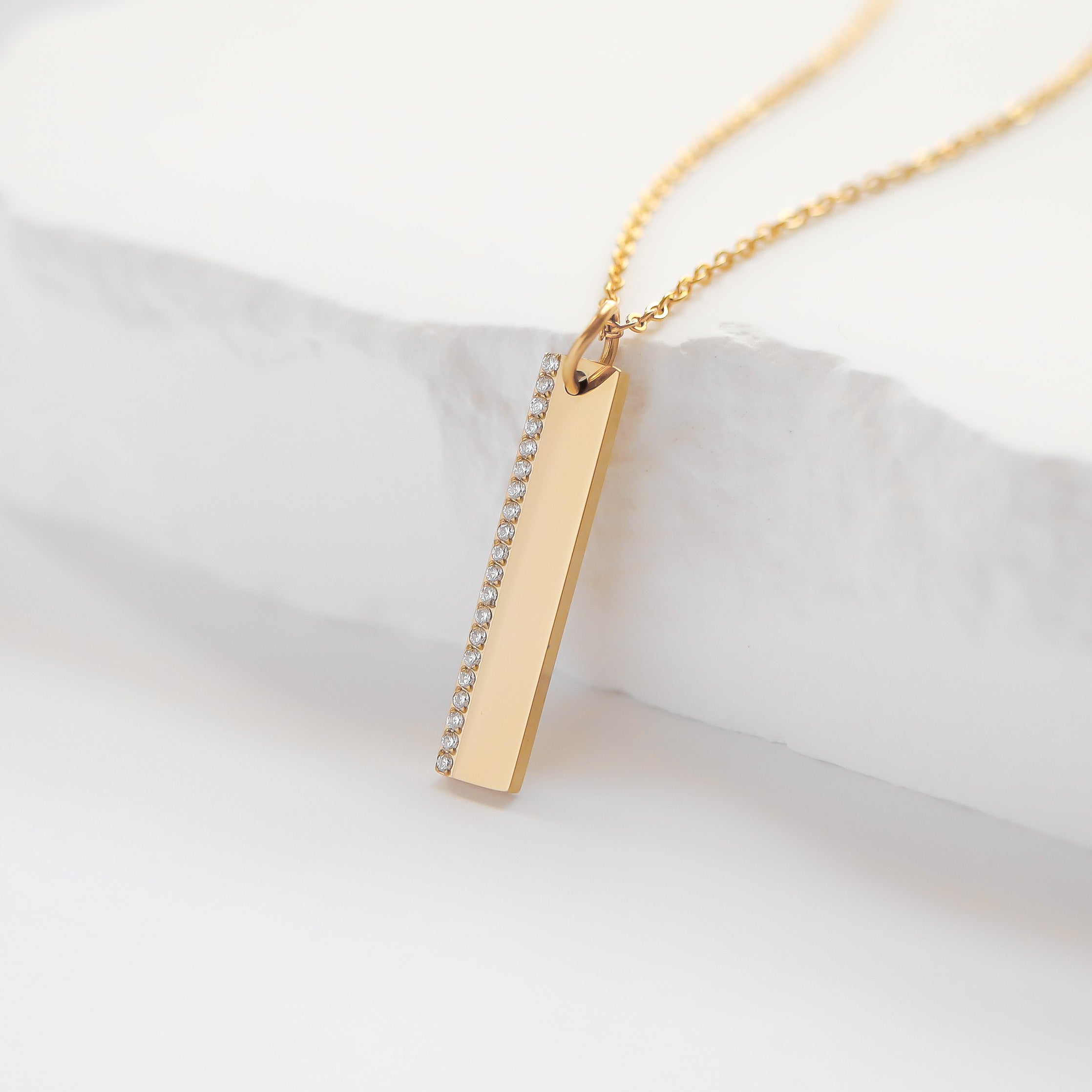 18k Gold PVD Rostfritt stål Vertikalt CZ Tom Bar Pendant / SBB0281