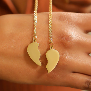 18K Gold PVD Edelstahl Break Apart Gravable Leer Heart Halskette Set/SBB0282