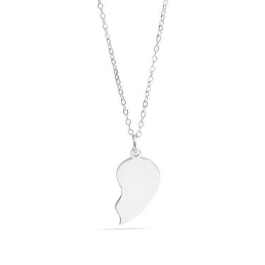 Break Apart Engravable Heart Necklace Set Right Silver