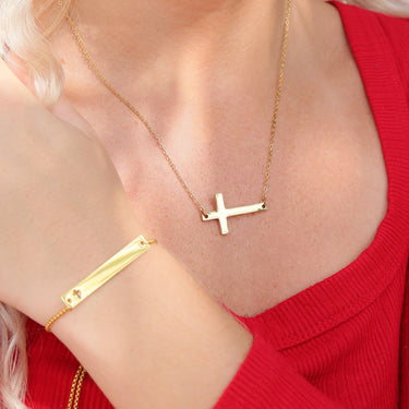 Stainless Steel Engravable Horizontal Cross Pendant Necklace Lifestyle