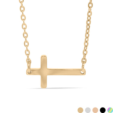 Stainless Steel Engravable Horizontal Cross Pendant Necklace