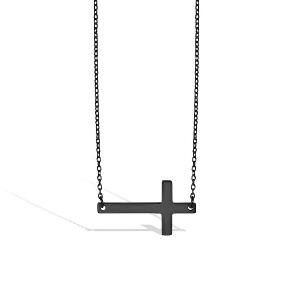18K PVD Coated Stainless Steel Horizontal Cross Pendant Necklace / SBB0285