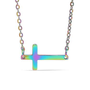 Stainless Steel Engravable Horizontal Cross Pendant Necklace