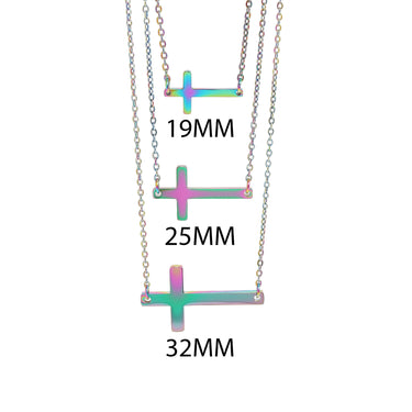 Stainless Steel Engravable Horizontal Cross Pendant Necklace Scale