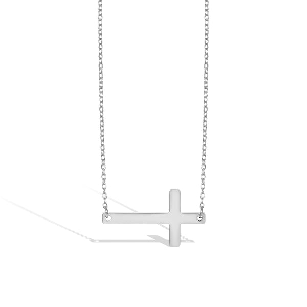 18K PVD Coated Stainless Steel Horizontal Cross Pendant Necklace / SBB0285