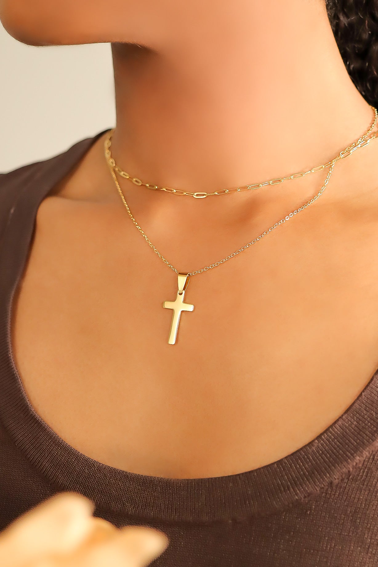 18K Gold PVD Stainless Steel Engravable Blank Cross Pendant Necklace / SBB0286