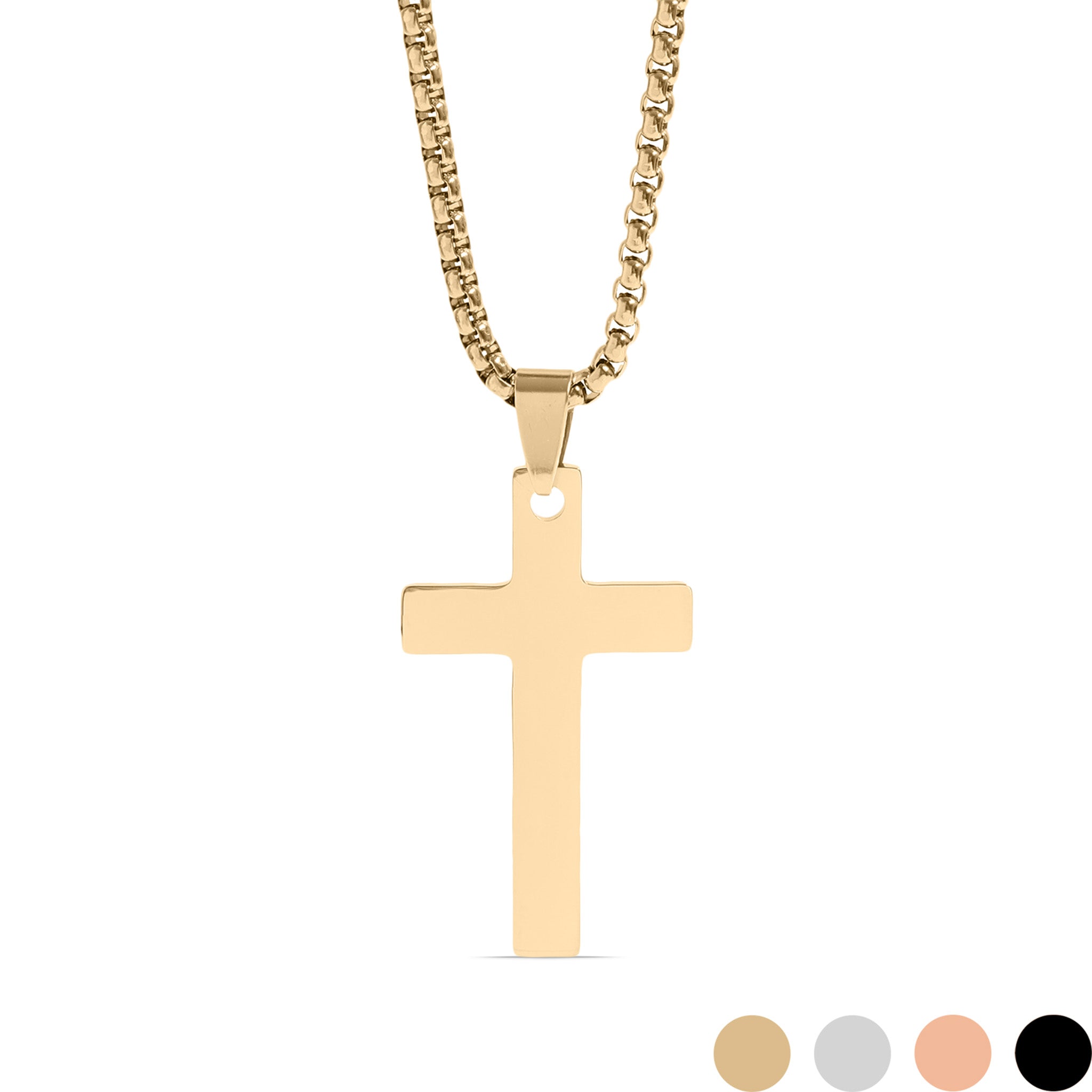 18K Gold PVD Stainless Steel Cross Pendant With Rounded Box Chain / SBB0291