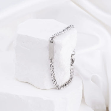 Wholesale jewelry 18K Gold PVD Stainless Steel Engravable Curb Chain Bar Bracelet- stainless studio 