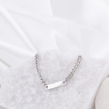 Wholesale jewelry 18K Gold PVD Stainless Steel Engravable Curb Chain Bar Bracelet- stainless studio  