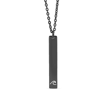 Chain necklace with vertical bar charm with wave engraving