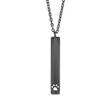 Chain necklace with vertical bar pendant with cut out paw print engraving
