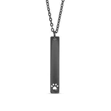 Chain necklace with vertical bar pendant with cut out paw print engraving