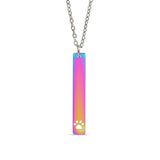 Chain necklace with vertical bar pendant with cut out paw print engraving