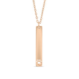 Chain necklace with vertical bar pendant with cut out paw print engraving