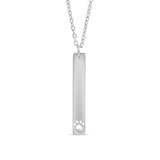Chain necklace with vertical bar pendant with cut out paw print engraving