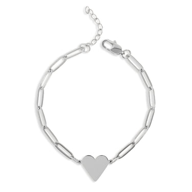 heart pendant paperclip bracelet silver