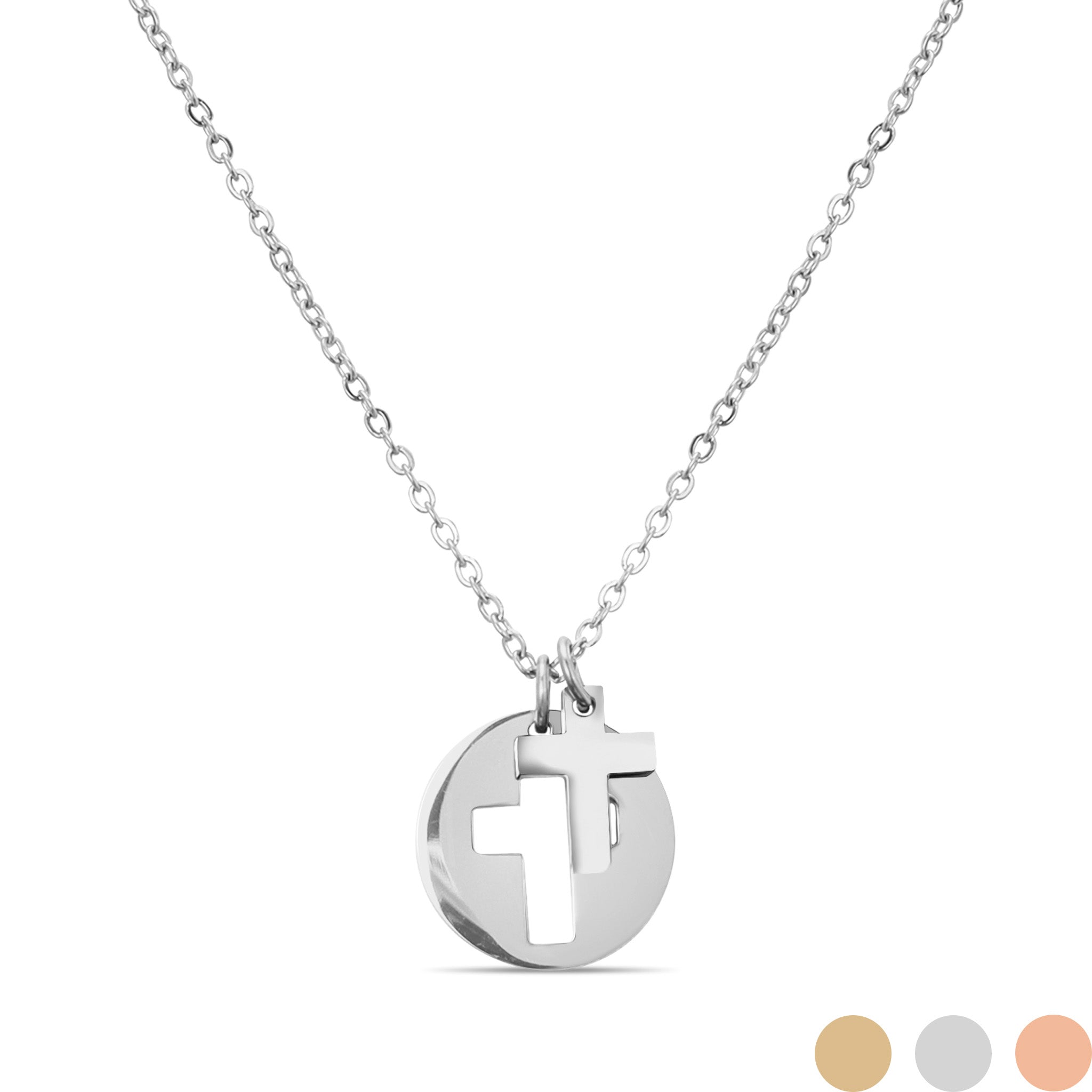 Stainless Steel PVD Coated Cross Cutout Necklace with 2" Extension / SBB0311