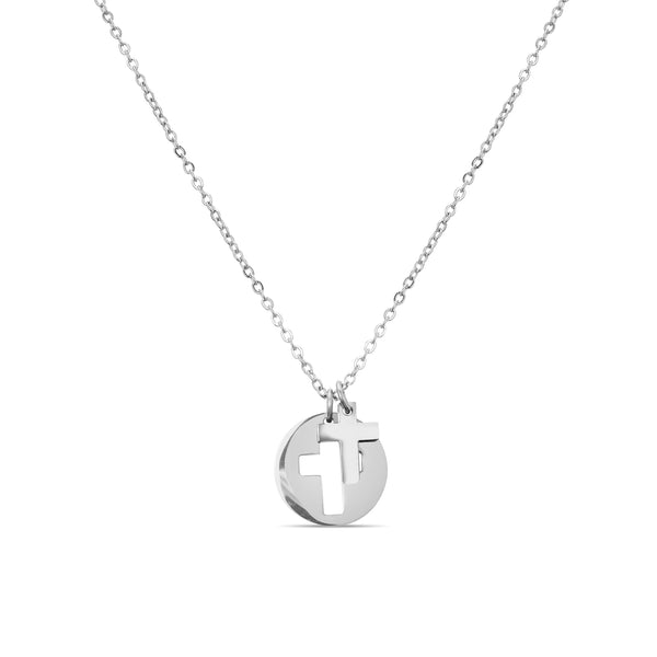 Stainless Steel PVD Coated Cross Cutout Necklace with 2
