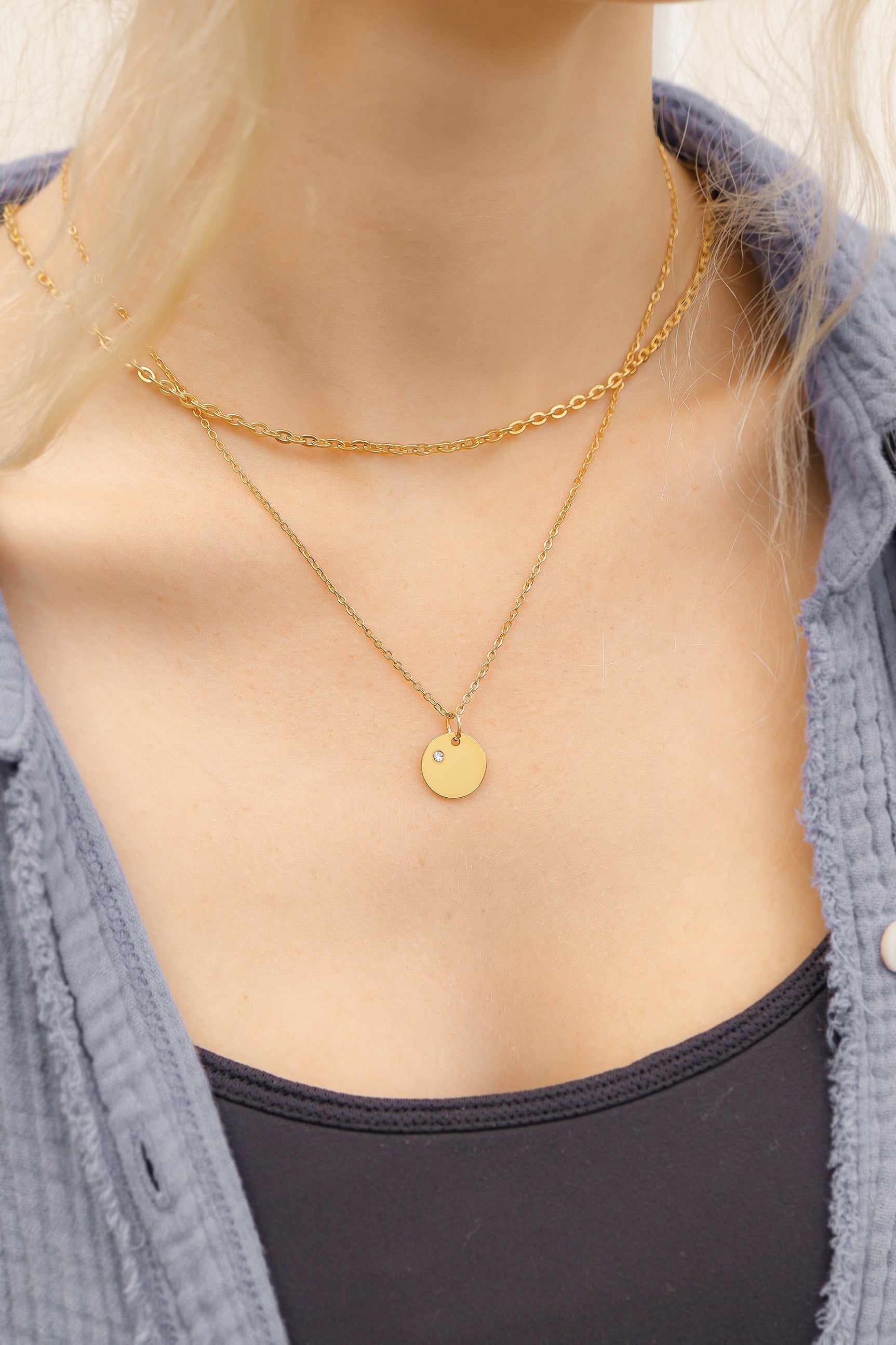 18k Gold PVD Rostfritt stål CZ Birthstone Blank Circle Charm / SBB0320