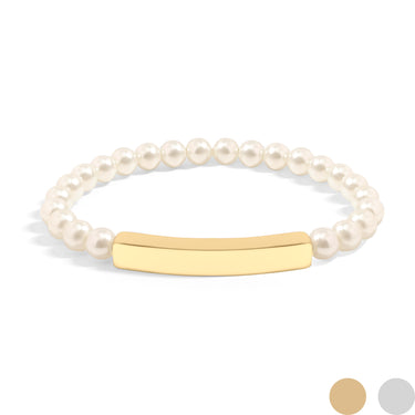 Pearl Engravable Stretch Curved Bar Bracelet