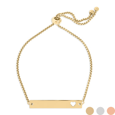 PVD Stainless Steel Flat Adjustable Heart Cutout Blank Bar Bracelet 