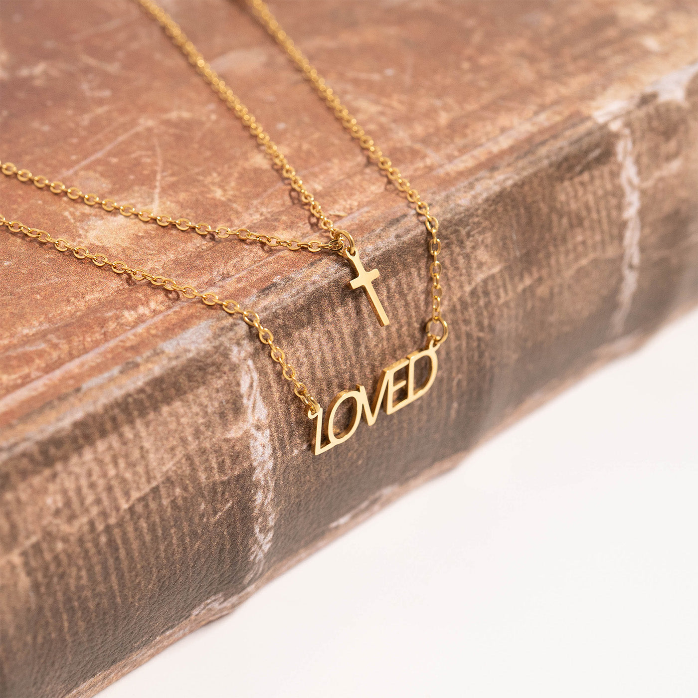 "Loved" Layered Cross Charm Necklace