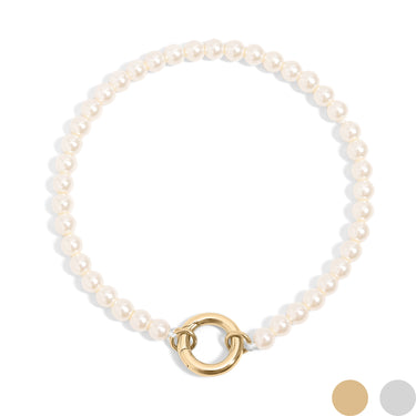 Glass Pearl Bracelet with Charm Keeper