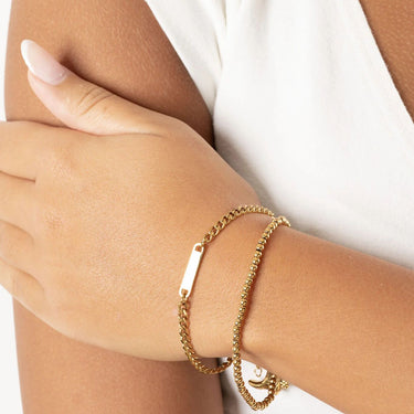 Wholesale jewelry 18K Gold PVD Stainless Steel Engravable Curb Chain Bar Bracelet- gold model 