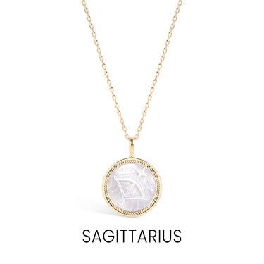 14K Gold Plated Sterling Silver Mother of Pearl Zodiac Pendant Necklace