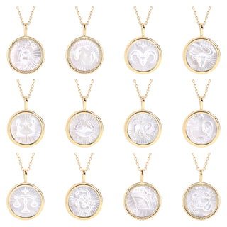 14K Gold Plated Sterling Silver Mother of Pearl Zodiac Pendant Necklace